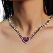 Gargantilla Cubana Miami con Corazón de Circonita - Plata 925 con Rodio