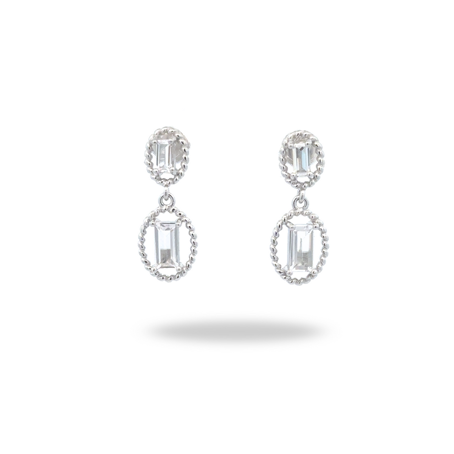 Aretes de plata con zirconias corte baguette – Doble caída