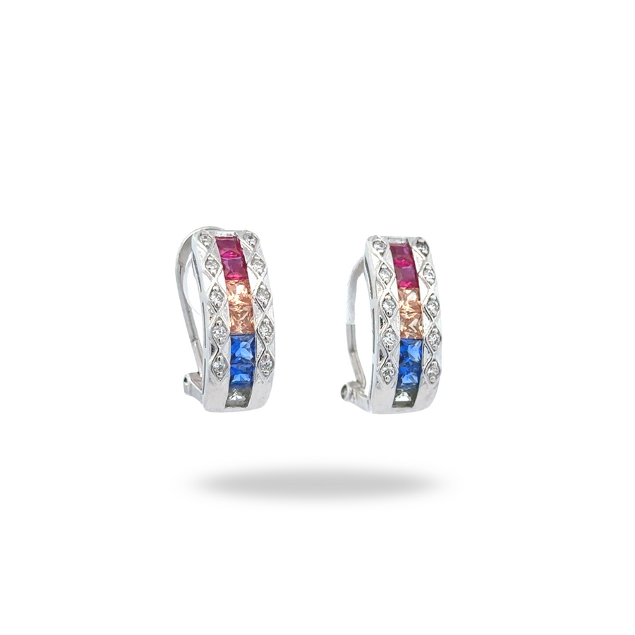 Aretes con zirconias Cuadrada multicolor y detalle en pavé lateral - Plata 925. Rodium plated