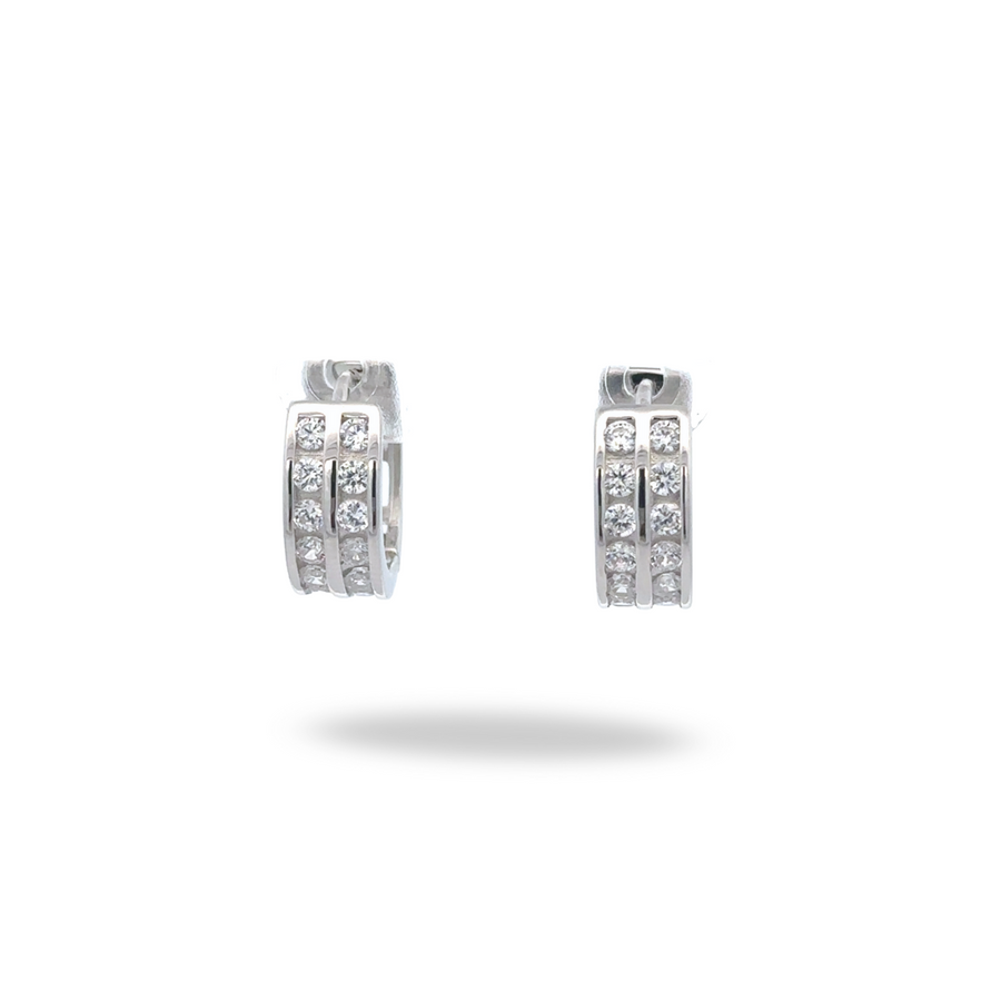 Arracadas Huggies de Plata 925 con Rodio y Zirconias – Diseño de Doble Canal