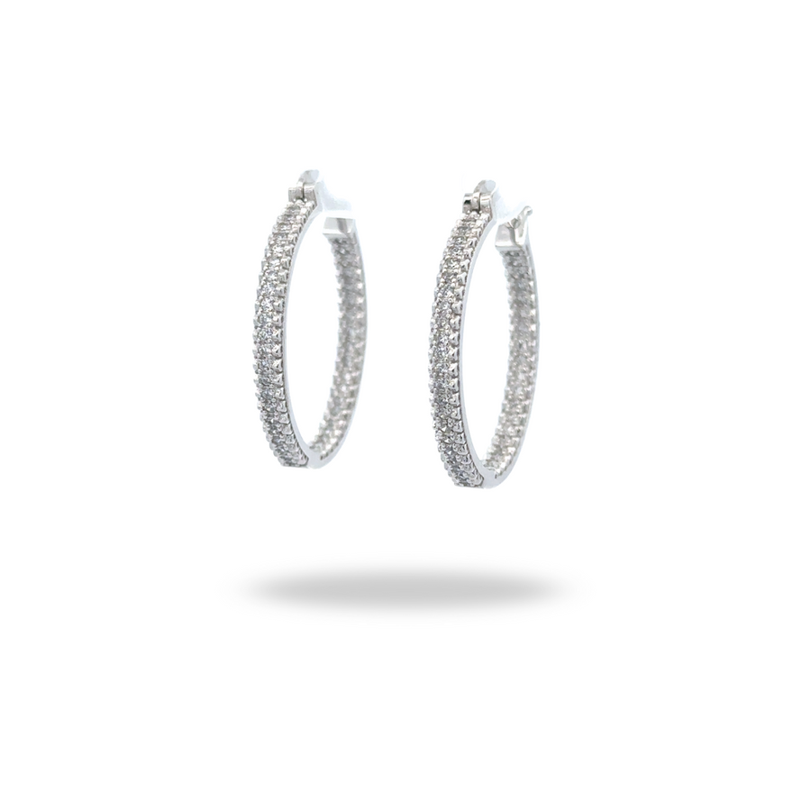 Arracadas de plata con rodio y triple línea de zirconias