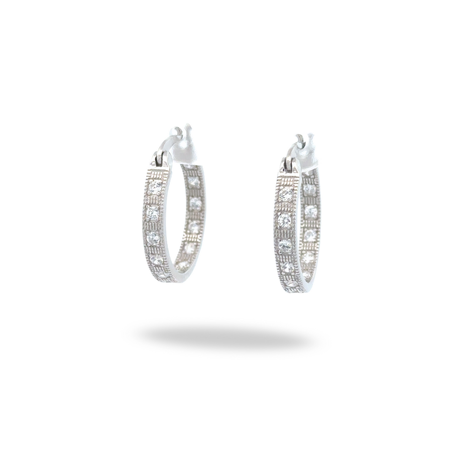 Arracadas de Plata con Rodio y Circonias con Textura Vintage