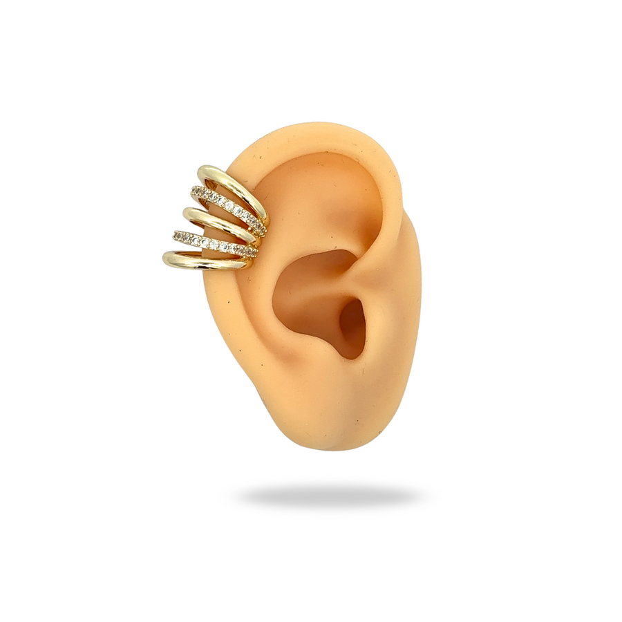 Ear Cuff Dorado Triple con Zirconias – Brilla sin perforaciones