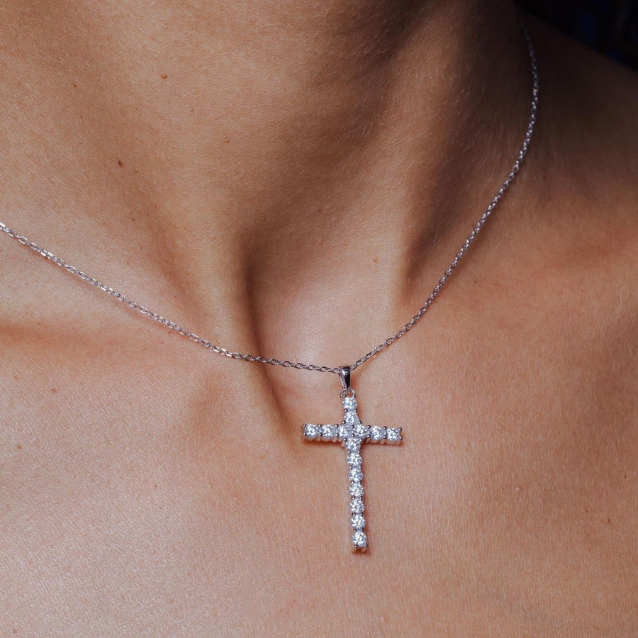 Collar Cruz de Moissanita Ajustable - Plata 925 con Rodio
