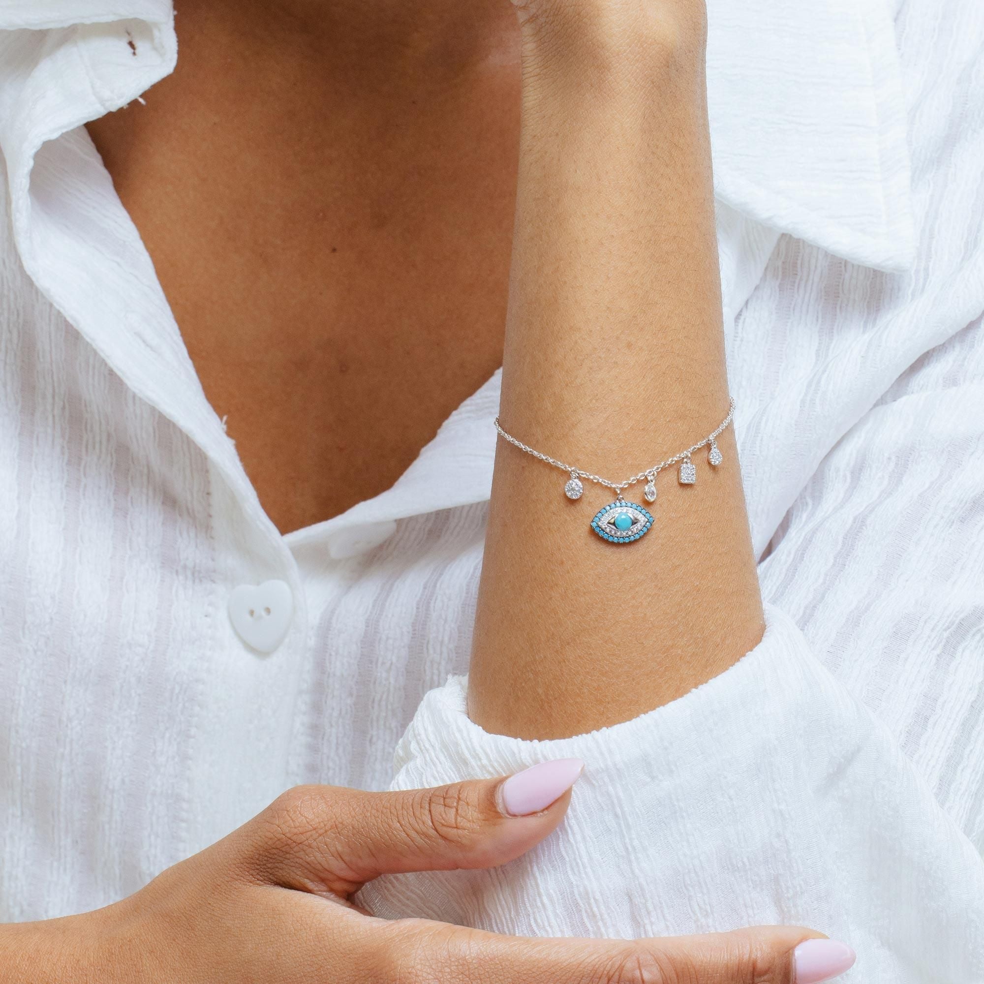 Pulsera Ojo Turco con Charms en Plata 925 – Protección colorida