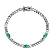 Pulsera Cubana con CZ en Plata 925 – Verde o rojo