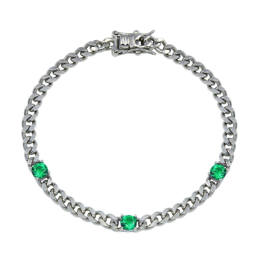 Pulsera Cubana con CZ en Plata 925 – Verde o rojo