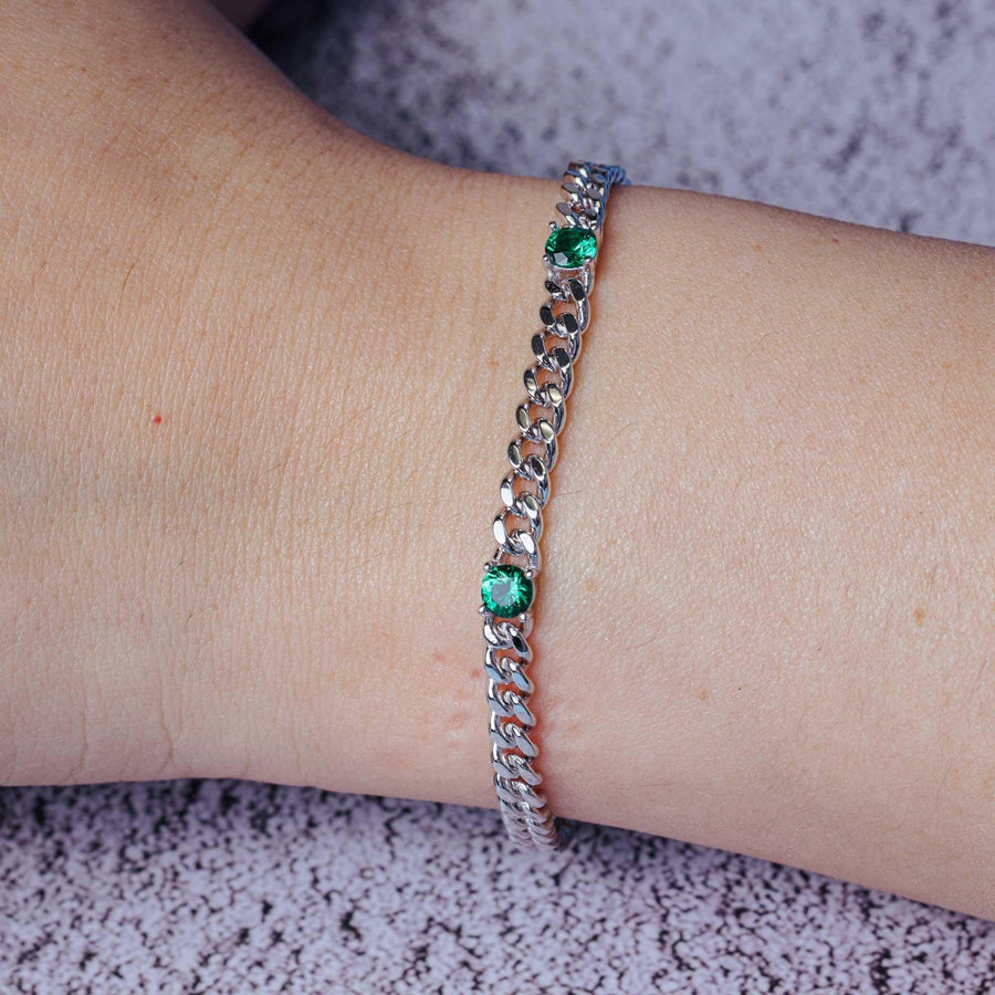 Pulsera Cubana con CZ en Plata 925 – Verde o rojo