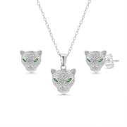 Set Leopardo con Ojos Verdes en Plata 925 – Estilo salvaje