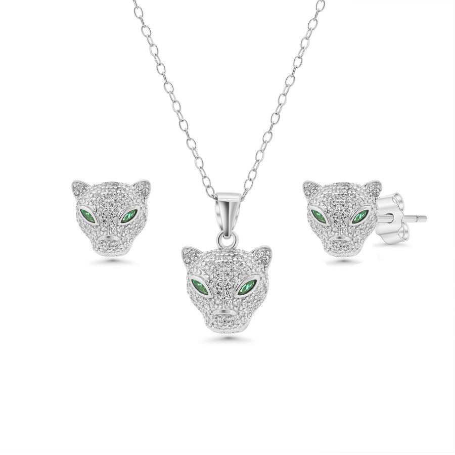 Set Leopardo con Ojos Verdes en Plata 925 – Estilo salvaje