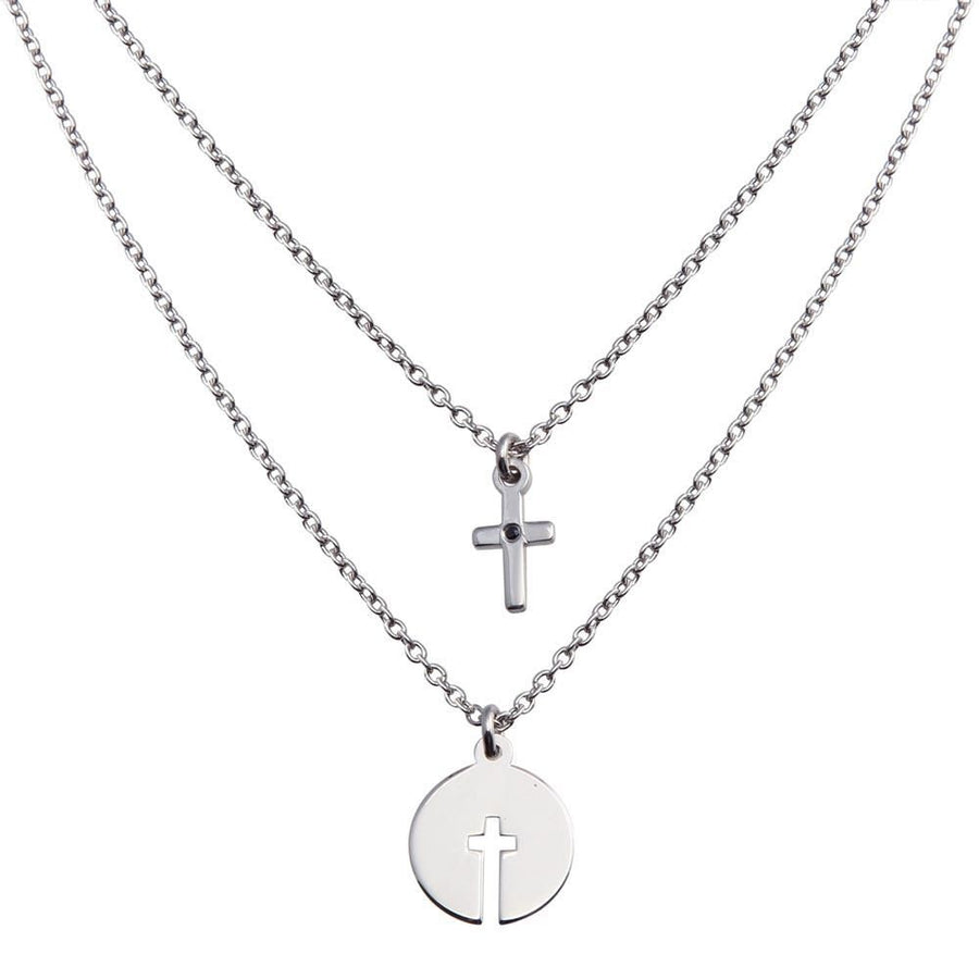 Collar Cruz Calada con Doble Cadena - Plata 925 con Rodio