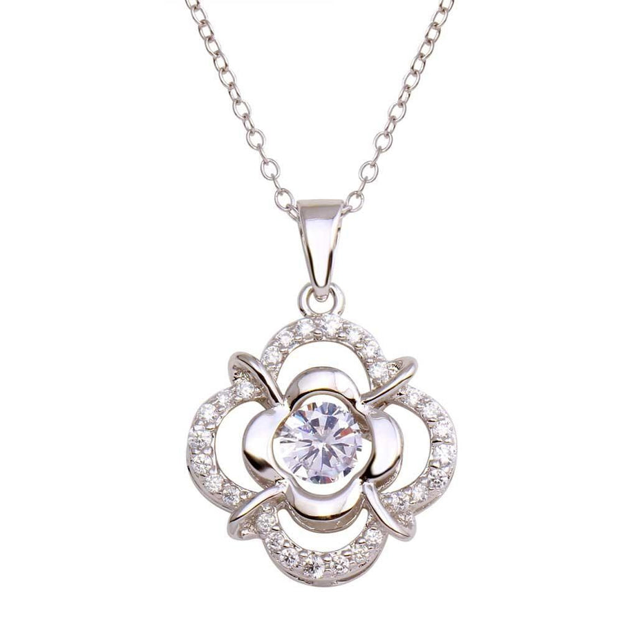 Collar Flor Abierta con Circonitas Cúbicas - Plata 925 con Rodio